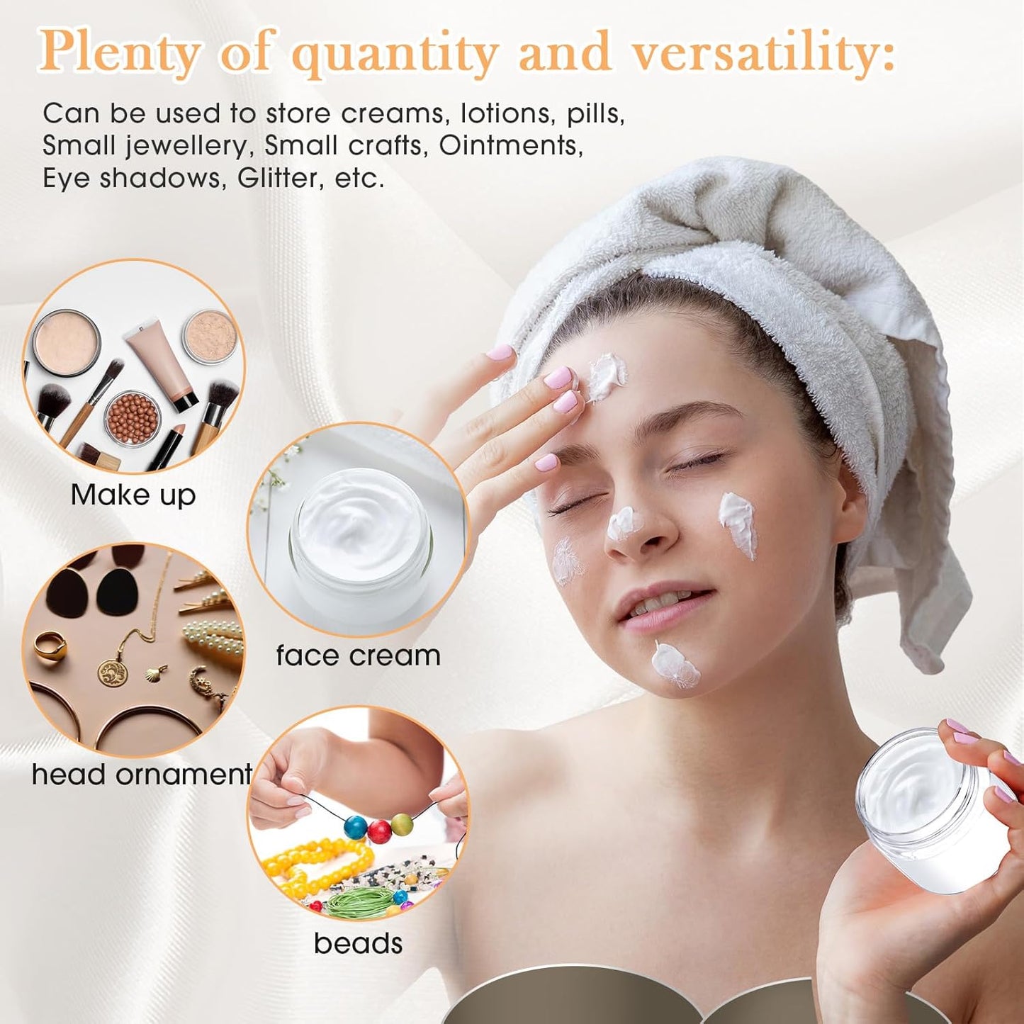 SATINIOR 100 Pcs Plastic Jars with Lids Small Containers Lids Wide Mouth Small Plastic Containers for Lotion Cream Rhinestones Body Butters Travel Storage(6 oz,White)-Velvo Beauty