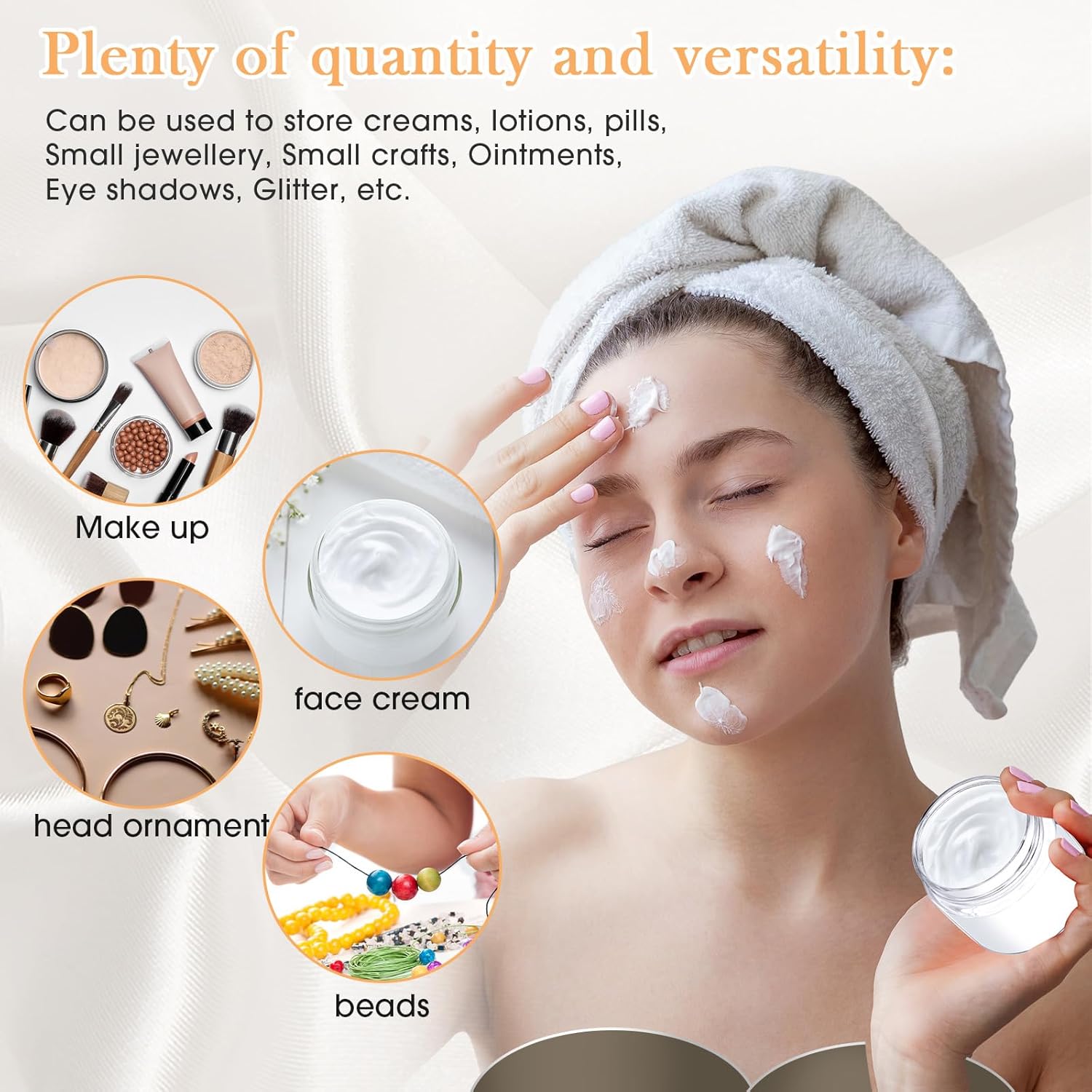 SATINIOR 100 Pcs Plastic Jars with Lids Small Containers Lids Wide Mouth Small Plastic Containers for Lotion Cream Rhinestones Body Butters Travel Storage(6 oz,White)-Velvo Beauty
