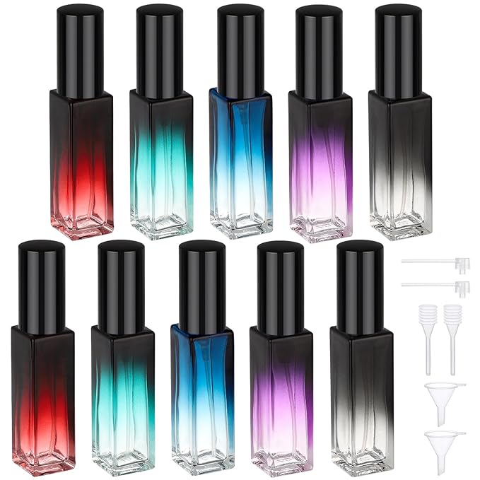 Segbeauty 0.34oz Perfume Travel Bottles Refillable, 10pcs 10ml Glass Empty Perfume Atomizer Sprayer, Mini Portable Travel Cologne Spray Bottle, Cologne Atomizer Set with Refill Pump Tools-Velvo Beauty