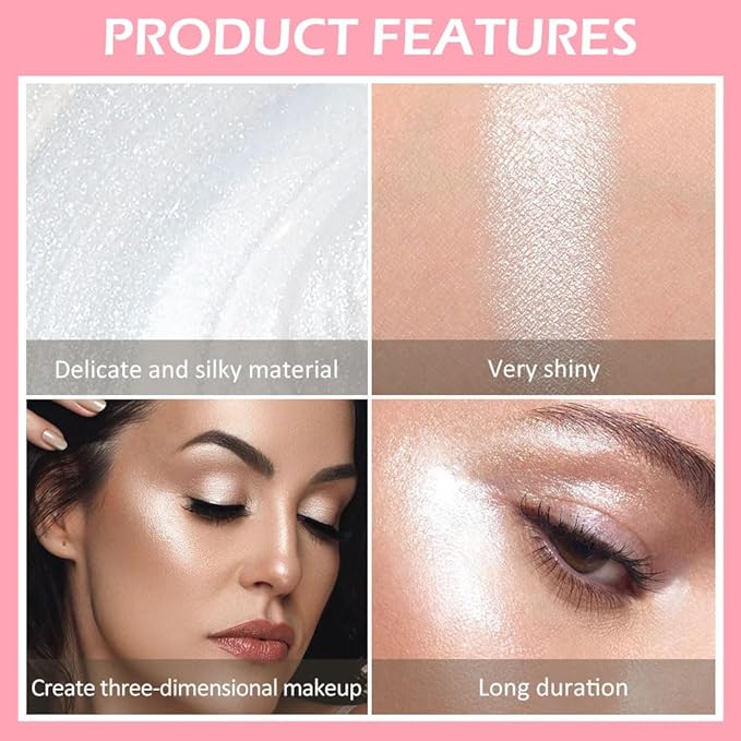 evpct White Silver Face Highlighter Makeup Liquid for Face Pearl White Face Shimmery Shimmer Foundation Powder Highlighter Makeup Palette Stick Body Highlighter Fairy Shimmer Glitter Bomb Illuminators-Velvo Beauty