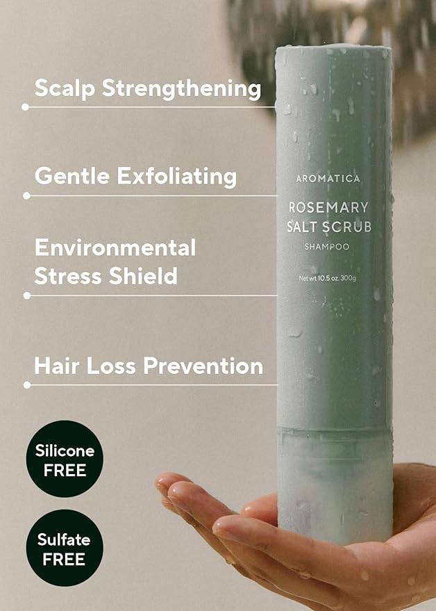 AROMATICA Rosemary Salt Scrub Shampoo - Hair Loss Korean Scalp Detox Shampoo with Rosemary Scalp Oil | Scalp Exfoliator with Salt Scrub for Oily Scalp | Sulfate Free, Silicone Free (10.5 oz / 300g)-Velvo Beauty