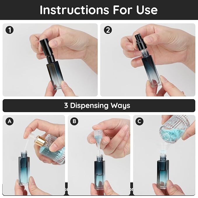 Segbeauty Travel Perfume Bottle Refillable, 5pcs 10ML Mini Glass Perfume Containers with Funnel and Pipette, Empty Portable Leak-proof Fragrance Bottles Spray Atomizer Pump Bottle Kit for Toiletries-Velvo Beauty