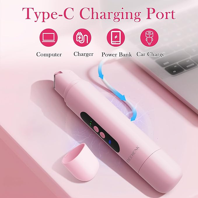 Bikini Trimmer Razors Shaver for Women: DEEHENK 2-Speed Electric Razor for Pubic Hair Dual Head Shaver Women IPX7 Waterproof Rechargeable Lady Trimmer for Bikini Underarm Body Leg Face Pink-Velvo Beauty