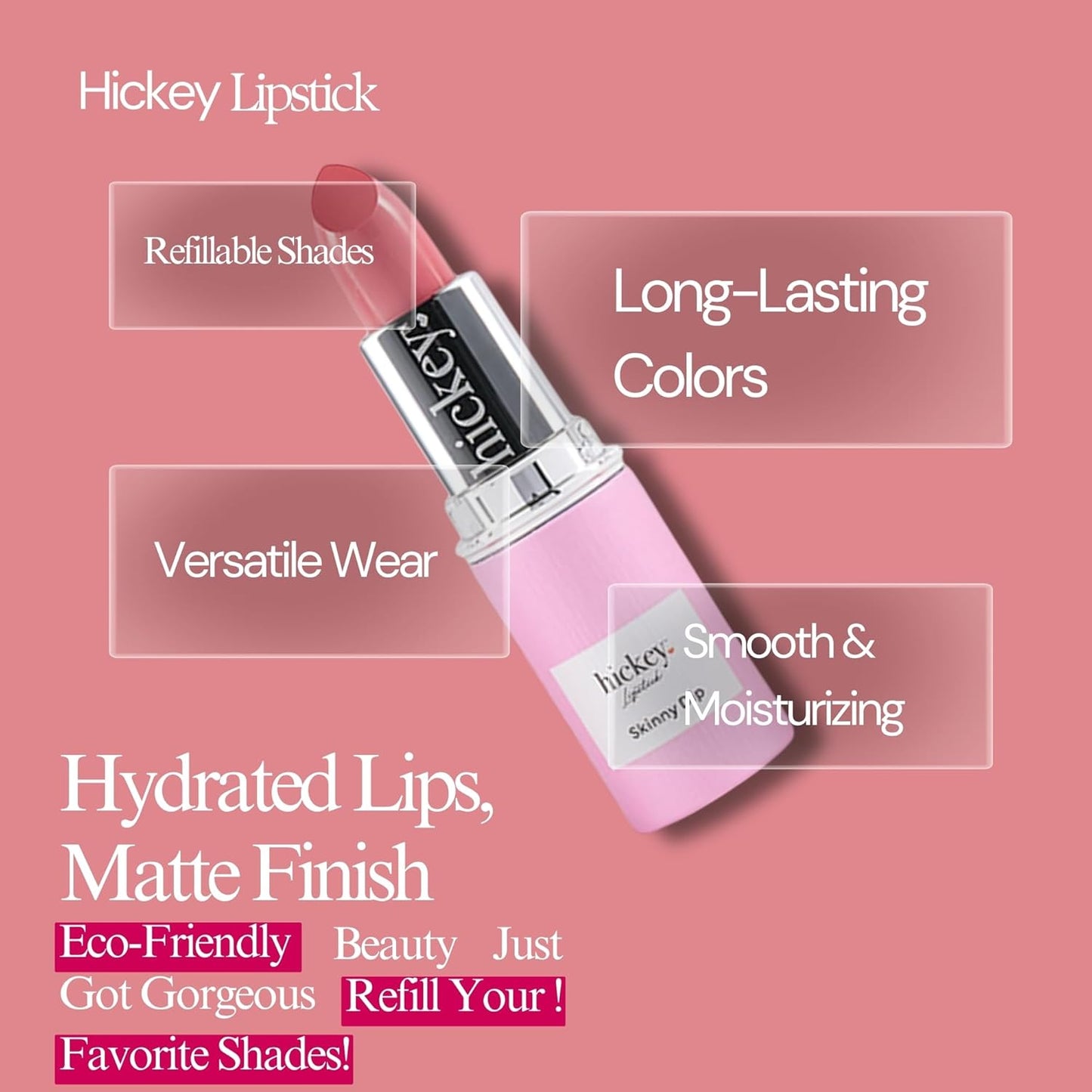 Hickey Lipstick Skinny Dip Light Pink Lipstick Refill - Long Lasting Lipstick for Women - Hydrating & Moisturizing Shade, Lip Color for Women, Gluten-Free & Vegan with Highly Pigmented-Velvo Beauty
