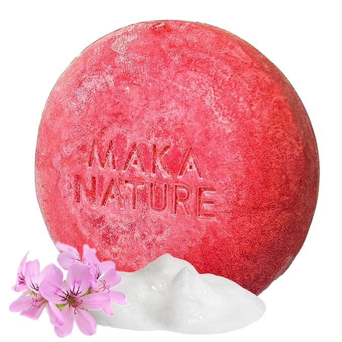 Maka Nature Low-Carbon Shampoo Bar | Korean K-Beauty Haircare with Natural Ingredients for Scalp & Hair Types | Vegan, Eco-Friendly, pH balanced, 3.35oz (Geranium)-Velvo Beauty