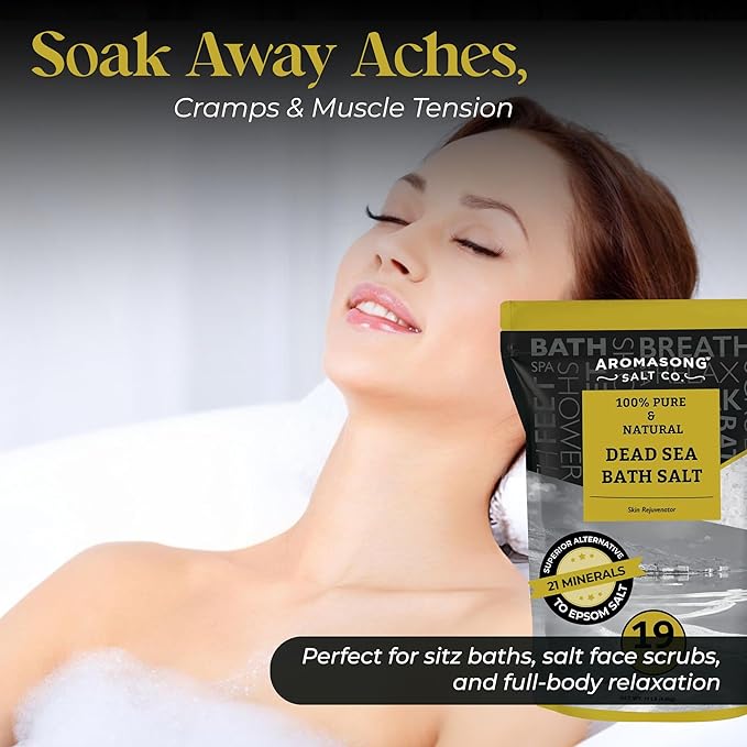 Aromasong Dead Sea Salt - Spa Bath Salt - Bulk 19 Lb Pack of 78 (1482 Lbs Total) Fine Grain - 100% Pure - Better Absorbing Than Epsom Salt - Soak for Women & Men for Skin Issues and Relaxation-Velvo Beauty