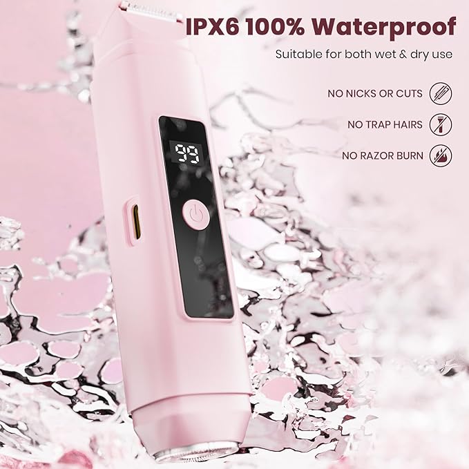 Bikini Trimmer for Women,IPX7 Waterproof Painless Electric Razors for Trip,Portable&Easy Cleaning Lady Underarm Pubic Leg Arm Body Face,Electric Shaver for Travel&Shower Use,Gifts for Women,Pink-Velvo Beauty