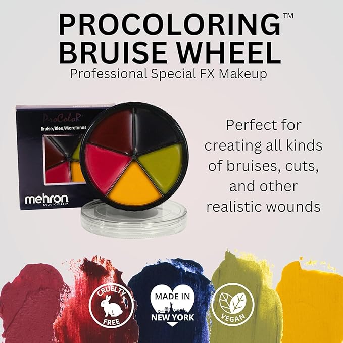Mehron Makeup ProColoRing Bruise 5 Color Wheel for Special Effects & Movies | Bruise Makeup Kit | SFX Paint | Halloween Special Effects Makeup-Velvo Beauty