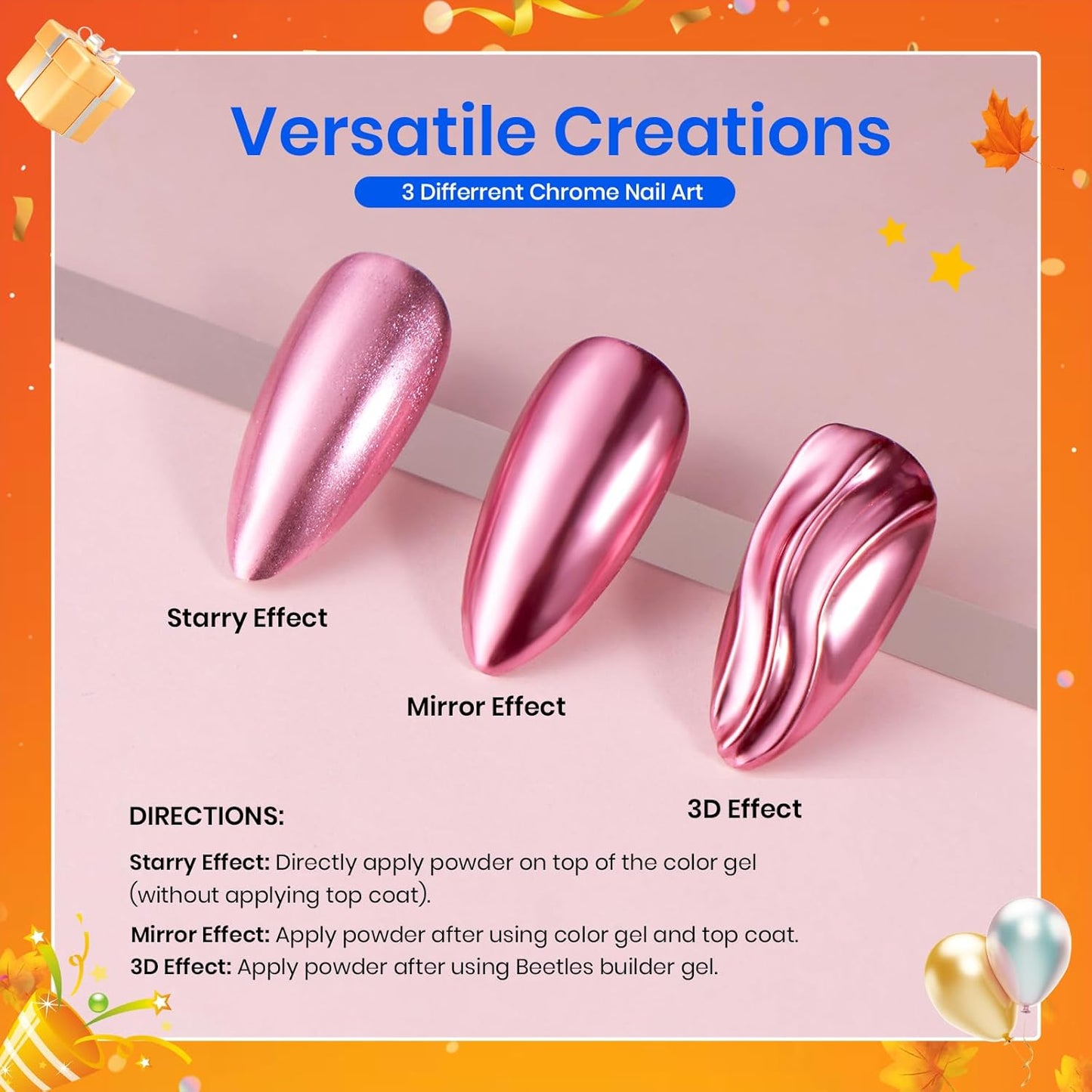 Beetles Chrome Nail Powder Gold Silver Mirror Effect 8 Colors Holographic Aurora Iridescent Pearlescent Manicure Nail Art Decoration Glitter Cromer Nail Powder for Nails 1g/Jar Gift for Women-Velvo Beauty