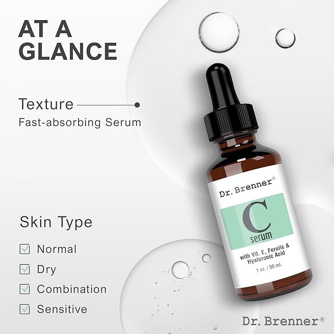 Vitamin C Serum 20% Pure L-Ascorbic Acid, Ferulic Acid, Vitamin E and Hyaluronic Acid for Face and Eyes Natural Anti Aging Anti Wrinkle 1oz. by Dr. Brenner-Velvo Beauty