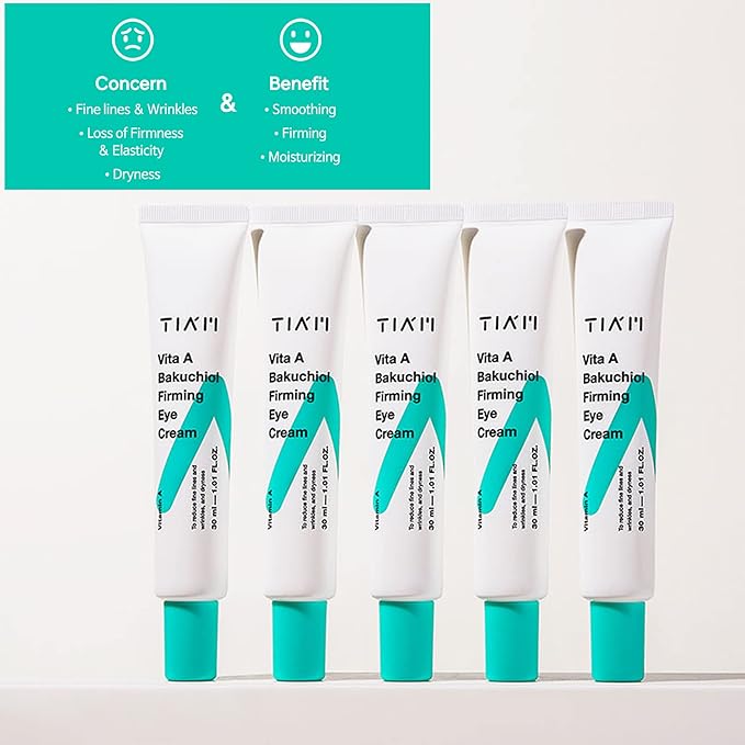 TIAM Vita A Bakuchiol Firming Eye Cream for Wrinkles, Anti-Aging, Dark Circles, and Puffiness, Fragrance-Free Under-Eye Treatment, 1.01 FL.OZ. / 30ml-Velvo Beauty
