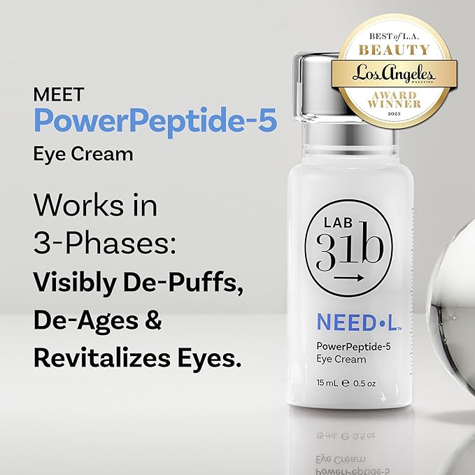 PowerPeptide-5 Eye Cream, Anti Aging Skin Care with Hyaluronic Acid, Peptides for Under Eye Circles, Wrinkles, Dewy, Soft, Plump Skin, Vegan, Paraben, Cruelty & Alcohol Free, 1.69 fl oz-Velvo Beauty