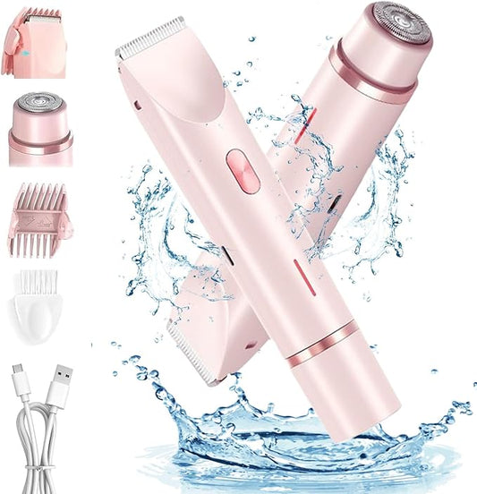 Dermave Bikini Shaver,Bikini Trimmer for Women,2025 Upgrade Dual Head Shaver Women,2 in 1 Wet & Dry Waterproof Electric Bikini Trimmer for Face, Body & Intimate Areas,Pink-Velvo Beauty