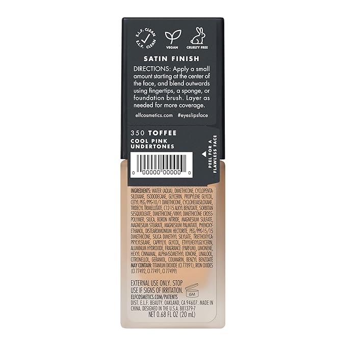 e.l.f. Flawless Finish Foundation, Lightweight & Medium Coverage, Semi-Matte Finish, Toffee, 0.68 Fl Oz (20mL)-Velvo Beauty