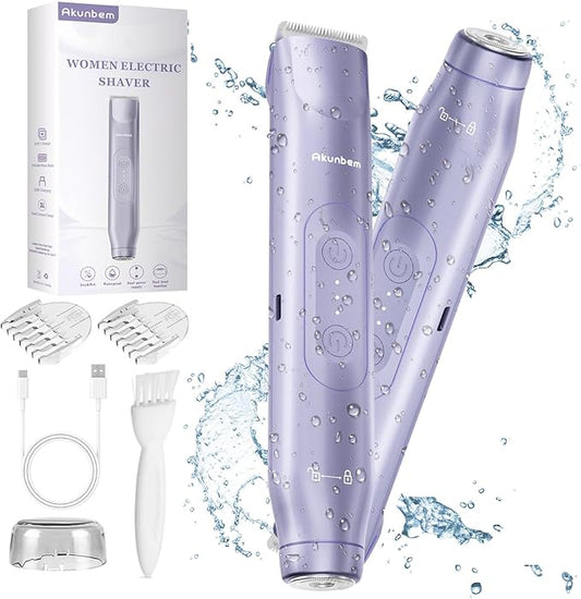2 in 1 Women Electric Shaver Dual Head Bikini Trimmer for Women IPX7 Waterproof Wet & Dry Use Body Hair Trimmer and Facial Hair Remover for Bikini Underarm Leg Arm Body Face, Purple-Velvo Beauty
