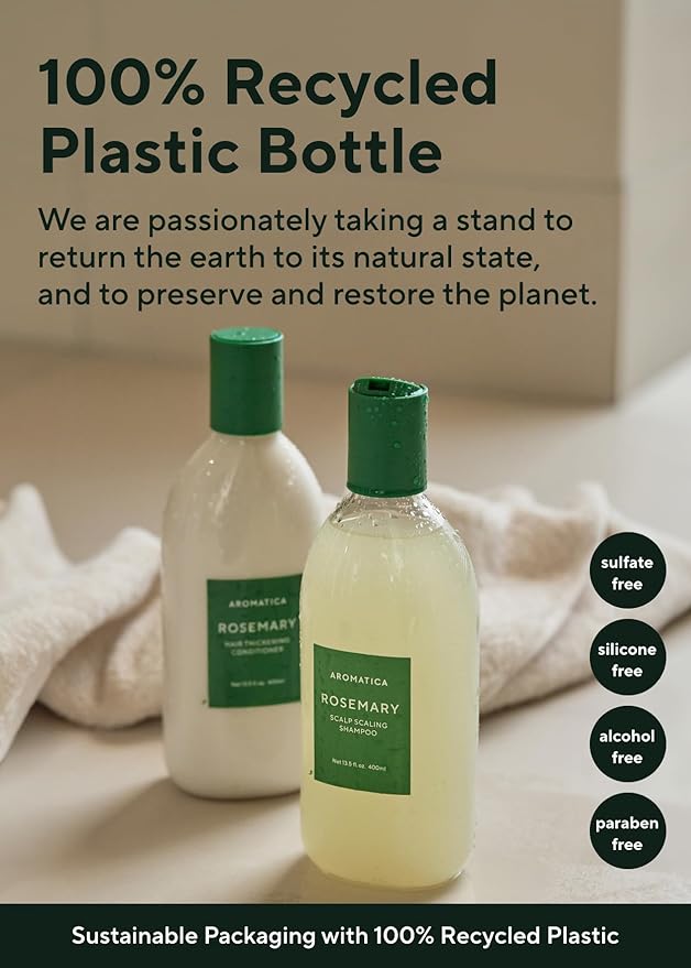 AROMATICA Rosemary Scalp Scaling Shampoo (2 packs) - Korean Hair Care with Thinning Hair Loss Natural Rosemary Essential Oil for Women Hair Growth - Free from Sulfate, Silicone, and Paraben (13.53 oz)-Velvo Beauty