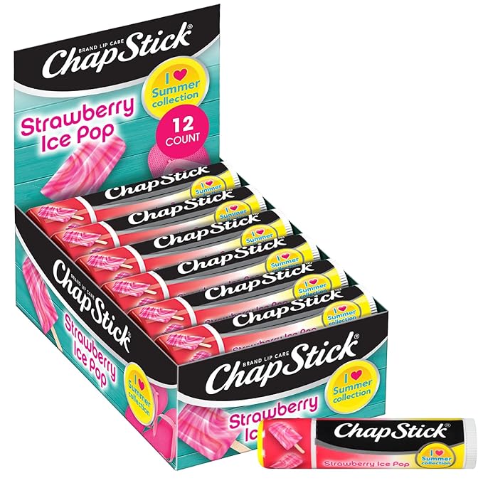 ChapStick Lip Moisturizer, Strawberry Ice Pop, 12-Pack – Limited Edition Bulk Lip Balm, Sweet & Refreshing, 0.15 Oz Ea-Velvo Beauty