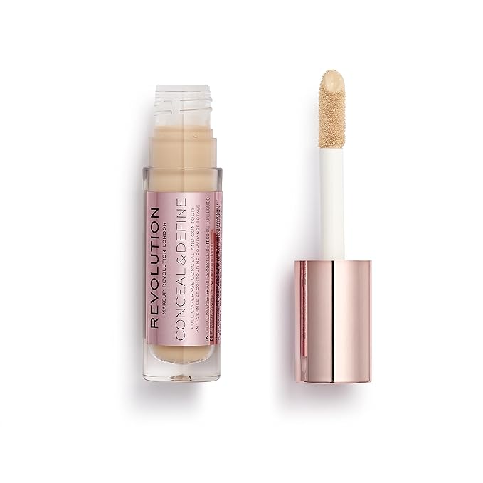 Makeup Revolution Conceal and Define Concealer, Full Coverage & Matte Finish, C7.5 for Medium/Tan Skin Tones, Vegan & Cruelty-Free, 0.7 Fl Oz-Velvo Beauty