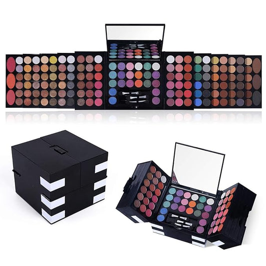 All In One Makeup Kit 142 Ultimate Colors Matte Shimmer Eyeshadow Palette Colorful Gifts For Women 3 blush 3 Sponge Brushs 3 Eyebrow Powder Professional Cosmetics Fashion Women Makeup Case Full Make U-Velvo Beauty