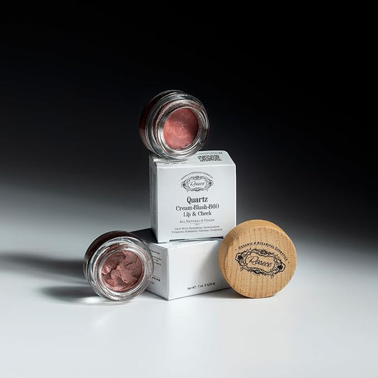 2-in-1 Cream Cheek Blush + Lip Color | Natural Mineral pigment | Soft Lips with natural oils and Vitamin E | 100% Plant ingredients, Vegan (Pink-Beige/Shimmery-Quartz, 0.25fl oz)-Velvo Beauty