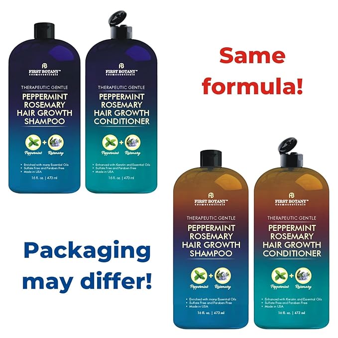 First Botany, Peppermint Rosemary Hair Regrowth and Anti Hair Loss Shampoo and Conditioner Set - Daily Hydrating, Detoxifying, Volumizing Shampoo and Fights Dandruff For Men and Women 16 fl oz x 2-Velvo Beauty