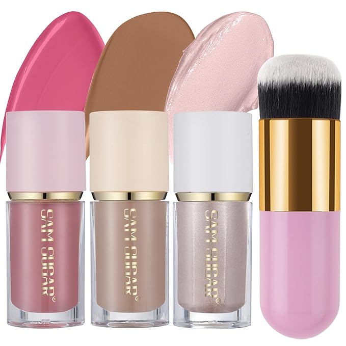 3Pcs Liquid Contour Makeup Trio with Bronzer Shade, Blush, Highlighter for Sculpted Makeup, Matte Finish Liquid Contour Set Easy to Create a Lightweight Look, Longwear Waterproof Formula (2, 8, 13)-Velvo Beauty