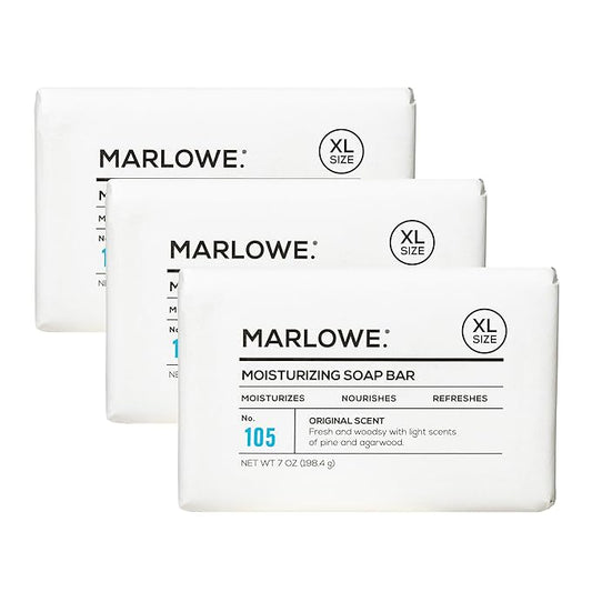 MARLOWE. No. 105 Bar Soap for Men 7 oz (3 Bars) Moisturizing Body Soap, Nourishing & Refreshing with Natural Extracts, Shea Butter, Olive Oil & Green Tea Extracts, Original Sage & Fir Scent-Velvo Beauty