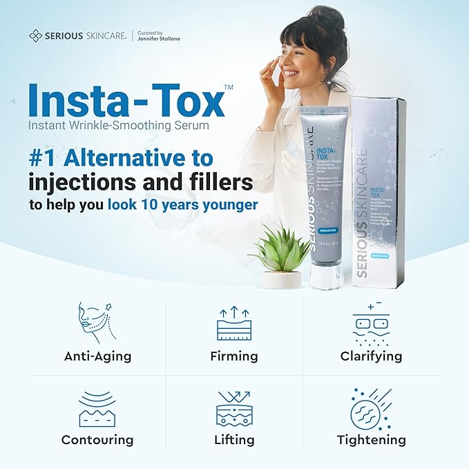 Serious Skincare INSTA-TOX Instant Wrinkle Smoothing Face Serum - Improves Appearance of Fine Lines - Temporary Skin Tightener - Line Filler .75 oz (1Pack)-Velvo Beauty