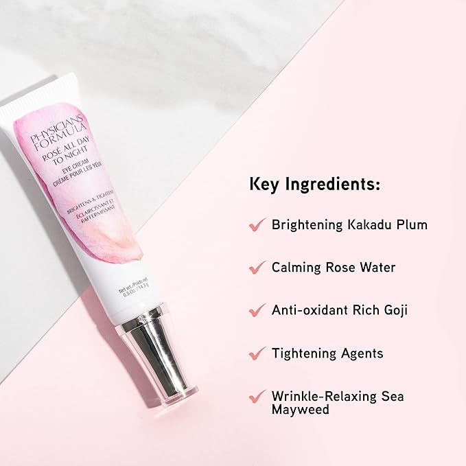 Physicians Formula Rosé All Day To Night Eye Cream, Dark Circles, Puffiness, Bags Under Eyes, Wrinkles | Dermatologist Tested, Clinicially Tested, Hypoallergenic-Velvo Beauty
