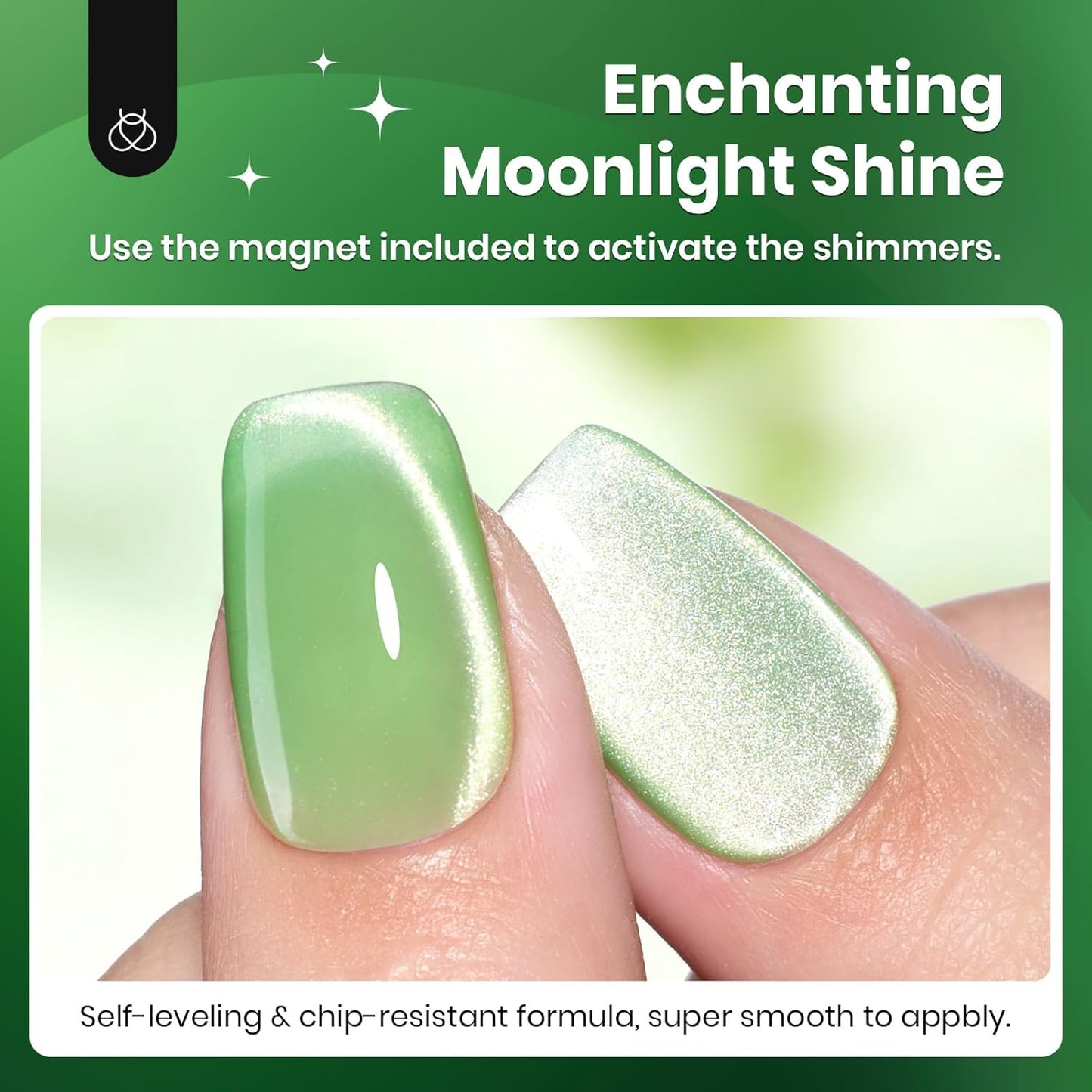 Beetles Green Cat Eye Gel Polish, 15ML Light Green Glass Cat Eye Glitter Gel Polish with Magnet Shimmer Translucent Sheer Color Soak Off UV Lunar Gleam Series French Nail Art Gift for Women-Velvo Beauty