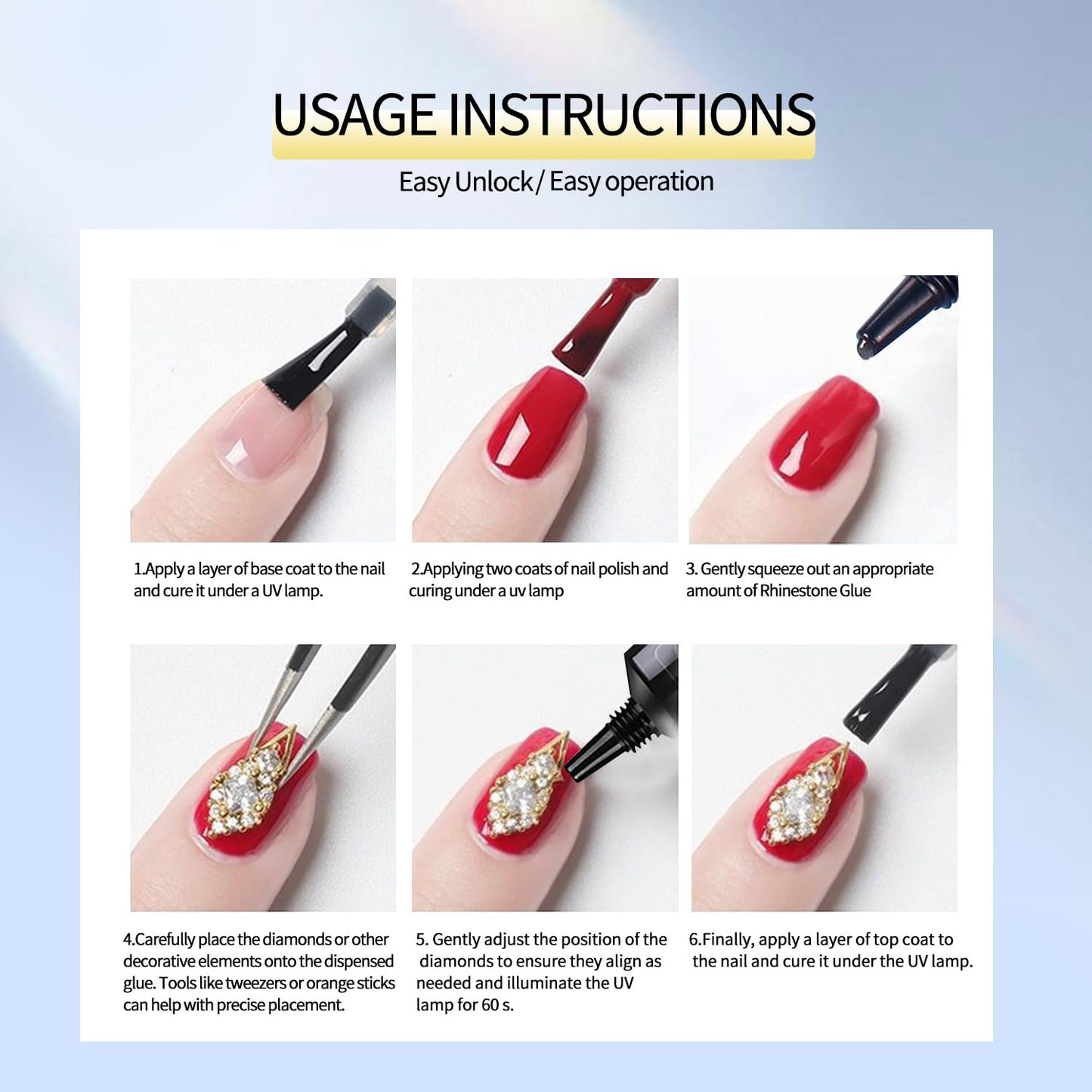 Rhinestone Glue Gel Kit- Superior Nail Art Glue Ensuring Strong and Long-Lasting Bond for Nail Rhinestone Glue Kit Nail Art Decorations, Charms, 3D Bling, Gems UV/LED Easy Application-Velvo Beauty