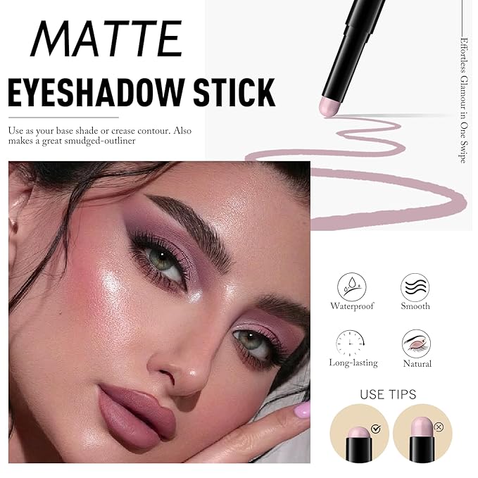 Eyeshadow Stick Mauve, Matte Cream Eye Shadow Stick Waterproof Neutral Nude Eyeliner Brightener Pencil Crayon Long-Lasting Eye Highlighter Makeup for Older Women Easy to Use High Pigmented-Velvo Beauty