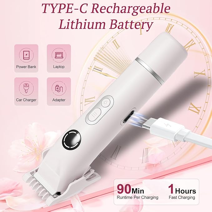 Bikini Trimmer for Women, 4 in 1 Wet/Dry Electric Razors for Women - Dual Head, Painless Rechargeable Portable Womens Razors for Shaving Set for Face, Nose, Eyebrows, Armpits, Bikini Area (White)-Velvo Beauty
