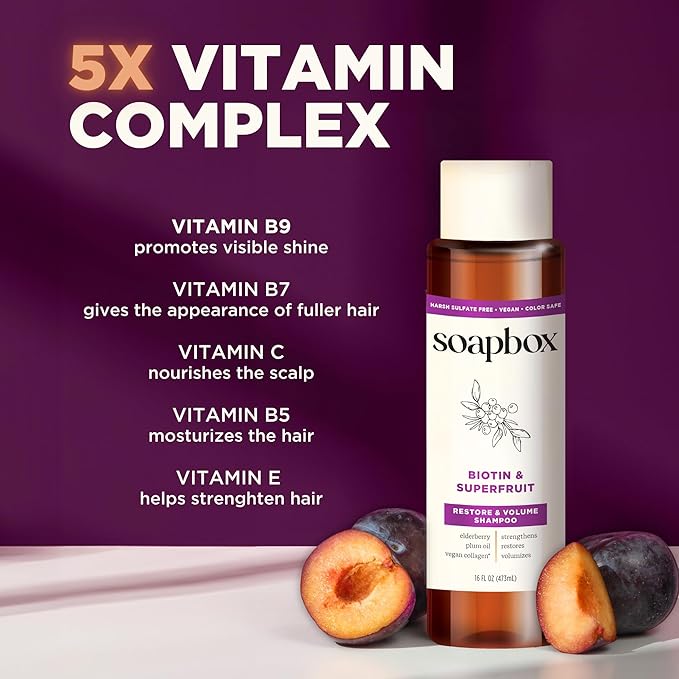 Soapbox Biotin & Superfruit Shampoo & Conditioner Set with Vegan Collagen, Aloe and Shea Butter, Harsh Sulfate Free, Paraben & Silicone Free, 1 Liter Each (Pack of 2)-Velvo Beauty