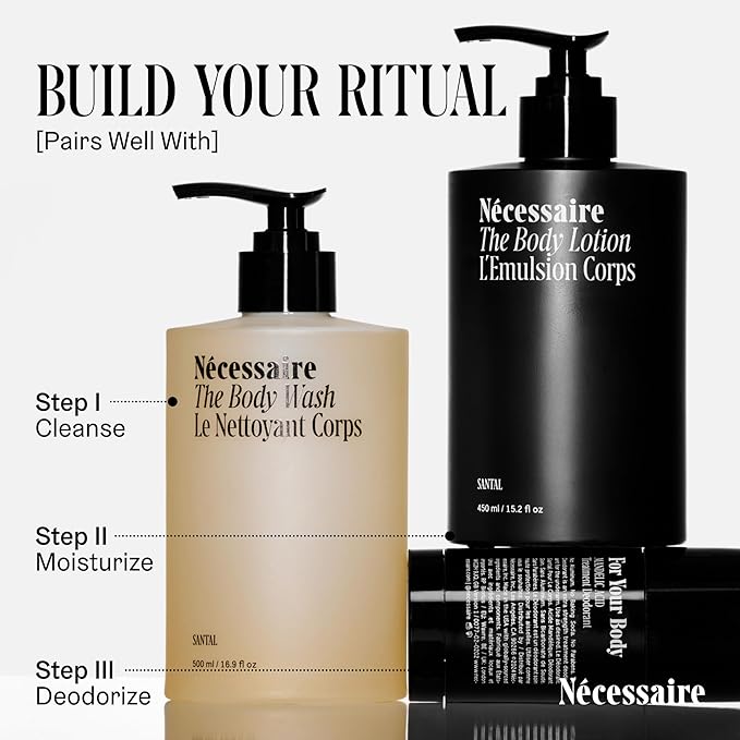 Nécessaire The Body Lotion with Pump. Santal. Multi-Peptide Firming Lotion to Moisturize, Firm, Strengthen. 2.5% Niacinamide, Vitamin C/E + Omega 6/9. 450ml / 15.2 fl oz-Velvo Beauty
