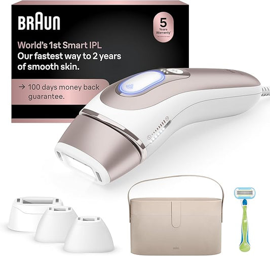 Braun IPL Skin i·expert, at Home Laser Hair Removal, Permanent Visible Hair Reduction, Holiday Gifts for Women and Men with Free App, SMART IPL, Vanity Case, Venus Razor, 4 Smart Heads, PL7387-Velvo Beauty
