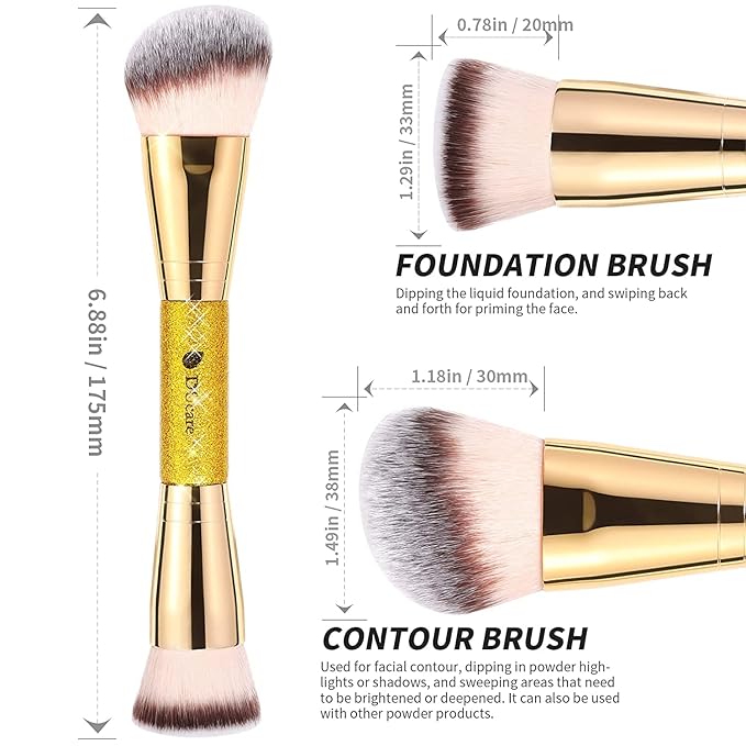 DUcare Foundation Brush Contour Bronzer Makeup Brush Double Ended Self Tanner Brush Sculpting Brush for Blending Liquid Powder Concealer Cream Cosmetics Blush Buffe-Velvo Beauty