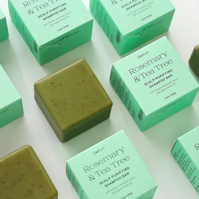 Rosemary & Tea-Tree Scalp Clarifying Shampoo Bar with Keratin, Panthenol, Biotin and Argan-Oil (5.2oz) | Sulfate Free, All Natural, Hair Moisturizing & Nourishing Soap, Deep Cleansing Solid Shampoo-Velvo Beauty