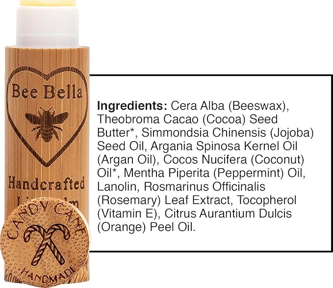 Bee Bella Lip Balm, Candy Cane, 3 Pack - Hydrating, Moisturizing Lip Care, 100% Natural, Original Organic Beeswax with Vitamin E, Handmade in USA-Velvo Beauty