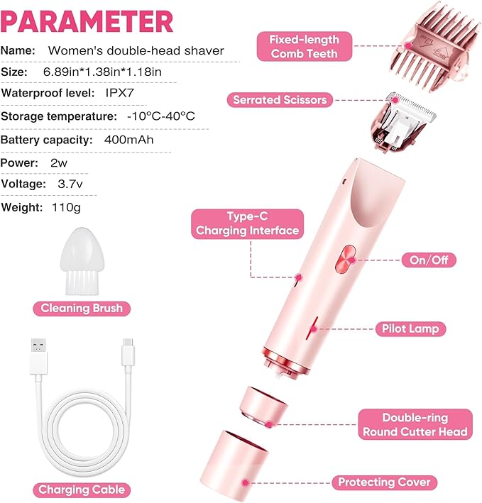 Bikini Trimmer for Women, Electric Razor & Shaver with Dual Ceramic Blades, Painless Hair Removal for Face, Body & Intimate Areas, 90min Cordless Runtime, Waterproof Travel Grooming Kit-Velvo Beauty