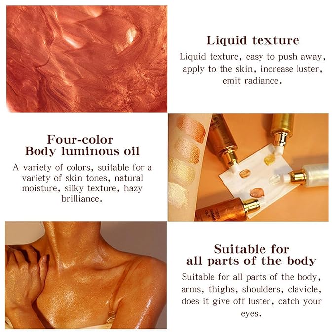 Shimmer Body Oil, Highlighter Makeup Smooth Glitter Glow Liquid Foundation for Face & Body,Liquid Illuminator Body Shimmer Lotion for Women (4# Golden Brown)-Velvo Beauty