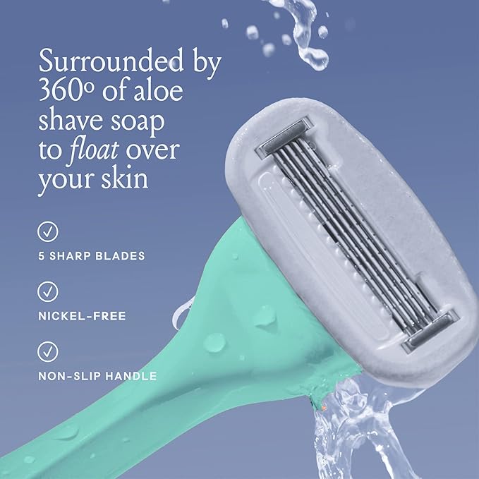 Billie Razors for Women Shave Kit – Razor + 4 x 5-Blade Razor Refills + Magnetic Holder – Minty-Velvo Beauty