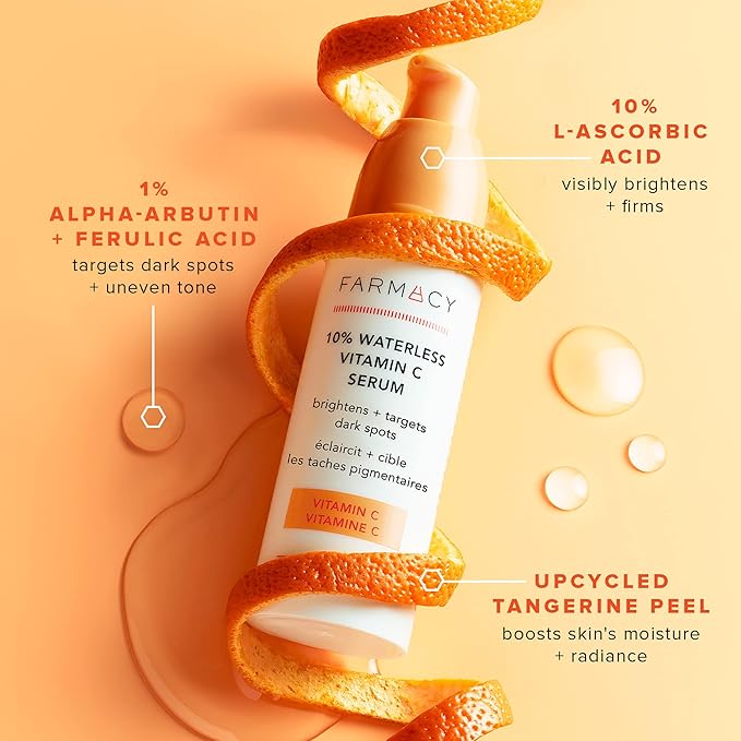 Farmacy 10% Vitamin C Serum for Face - Brightening Vitamin C Face Serum to Firm + Smooth Skin Texture - L Ascorbic Acid + Tangerine Peel Infused Skin Care to Hydrate and Even Skin Tone (30ml)-Velvo Beauty