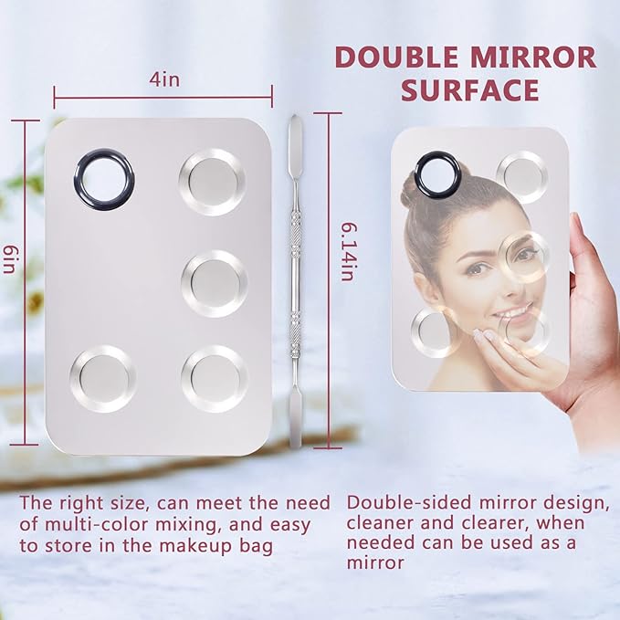 4 in 2 Set Makeup Mixing Palette, Makeup Palette for Foundation, Makeup Mixing Tray, Stainless Steel Mixing Tray with Spatula for Mixing Foundation Eye Shadow Nail Art, Makeup Foundation Mixing Tray-Velvo Beauty