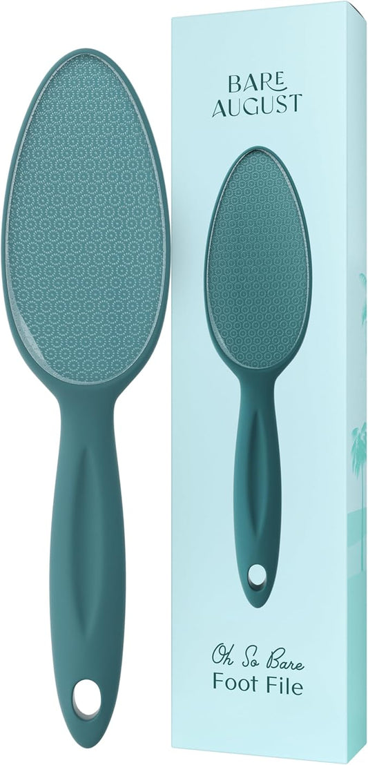 Bare August Glass Foot File Callus Remover - Heel Scraper & in-Shower Foot Scrubber Dead Skin Remover - Pedicure Foot Buffer for Soft Feet (with Handle, Teal)-Velvo Beauty
