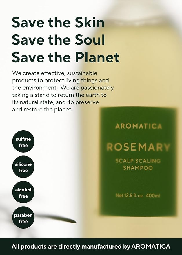 AROMATICA Rosemary Scalp Scaling Shampoo - Korean Hair Care with Thinning Hair Loss Natural Rosemary Essential Oil for Women - Vegan Hair Growth - Free from Sulfate, Silicone, and Paraben (13.53 oz)-Velvo Beauty