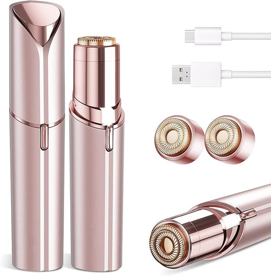 Facial Hair Removal for Women - Painless Facial Hair Remover - Electric Hair Removal Device for Face Lips Peach Fuzz with Light (Rose Gold)-Velvo Beauty
