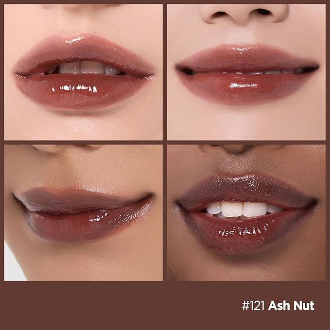 Laka Fruity Glam Tint, 4.5g/0.15 oz., Glowing Lip Stain with Wide Color Spectrum, Hydrating & Lightweight Texture, Long-Lasting Bold Stain, Non-Sticky, Vegan, K-Beauty (#121 Ash Nut)-Velvo Beauty
