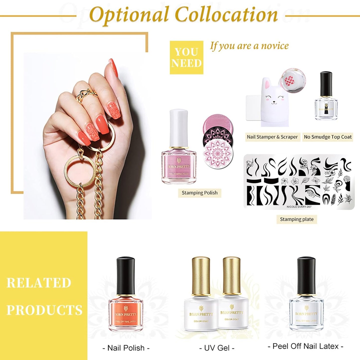 Born Pretty Nail Art Stamping Templates Set Flowers Leaves Plant French Stamping Image Plates Manicure DIY Design Stamp Plates 8PCS-Velvo Beauty