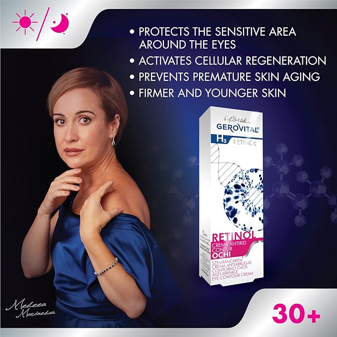 GEROVITAL RETINOL Anti-Wrinkle Eye Contour Cream with Retinol, Sepilift, and Vitamins A and E, Prevents and Reduces Wrinkles, 15 mililiters-Velvo Beauty